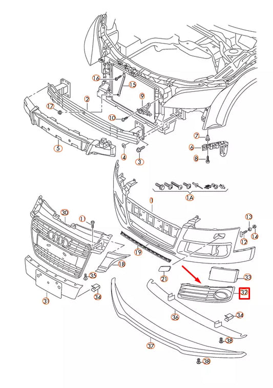 NEW AUDI TT 8J FRONT BUMPER RIGHT AIR GUIDE GRILLE 8J0807682HT94 ORIGINAL