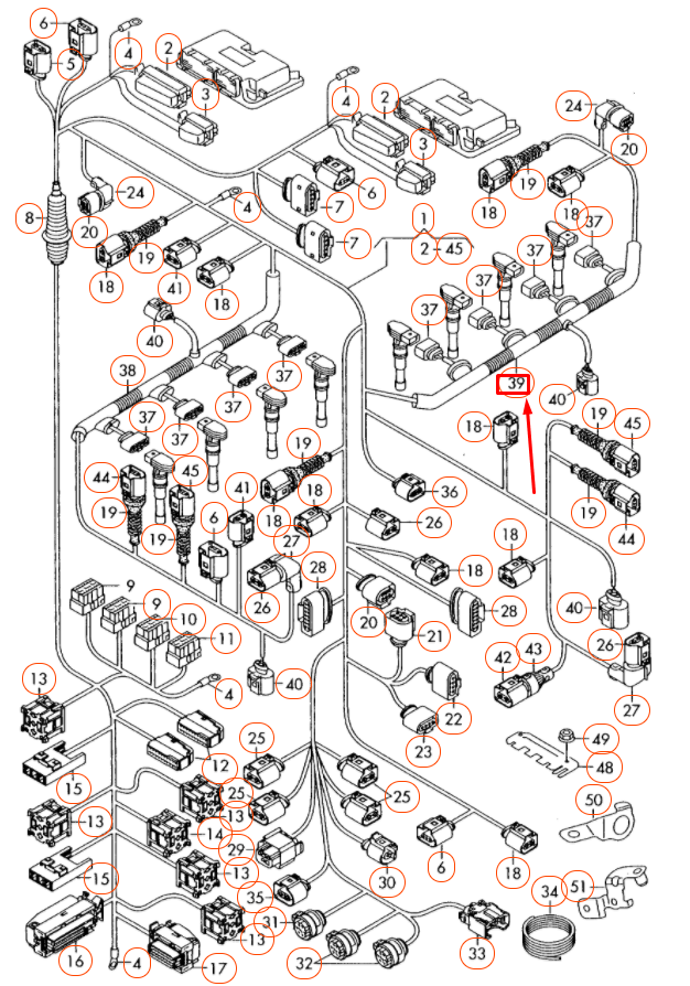 NEW AUDI R8 42 ENGINE WIRING CABLE GUIDE CYLINDER 5-8 079971821C ORIGINAL