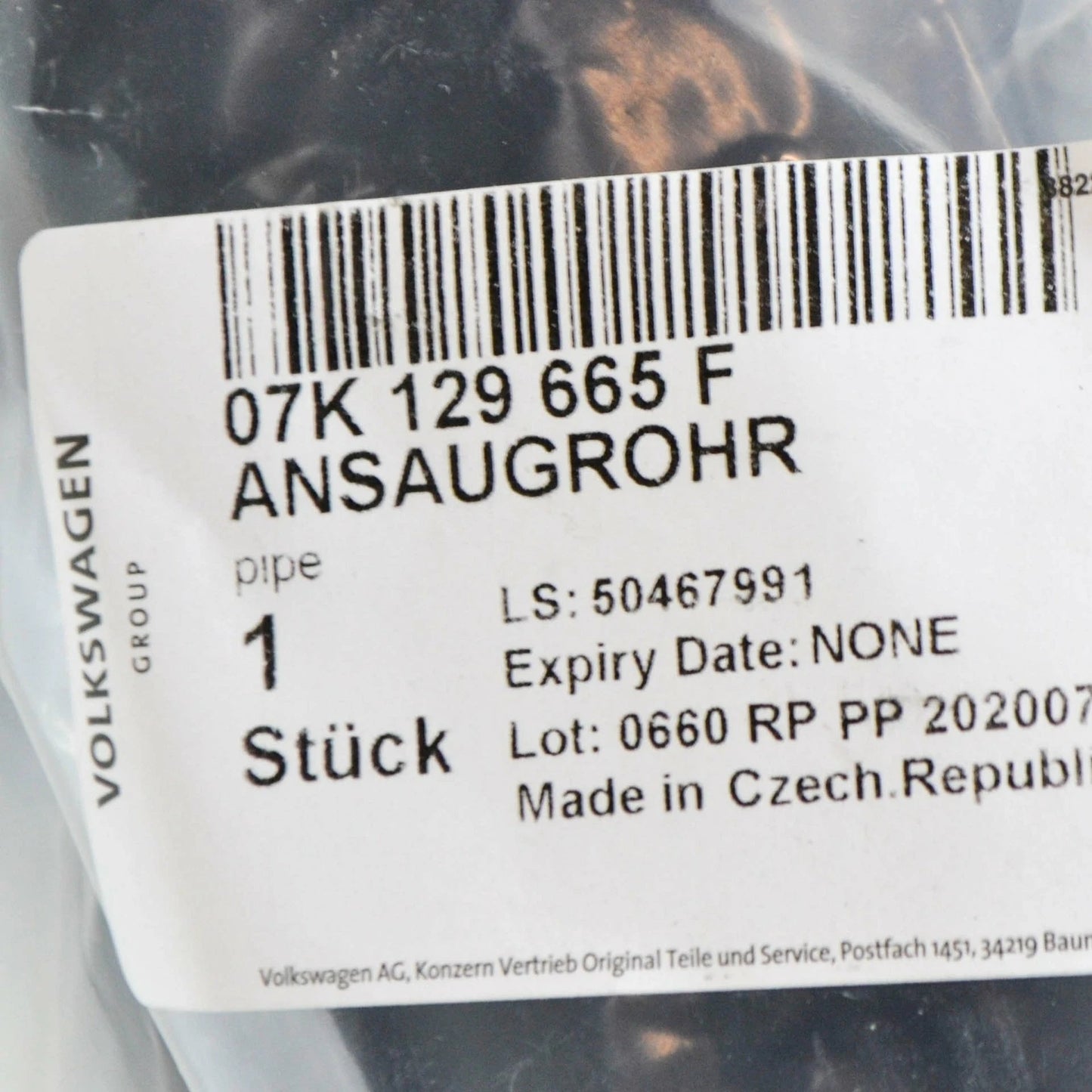 NEW AUDI Q3 SQ3 F3 ENGINE AIR INTAKE PIPE 07K129665F