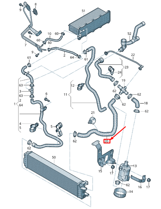 new audi tt fv additional radiator coolant hose 8w0121052g original