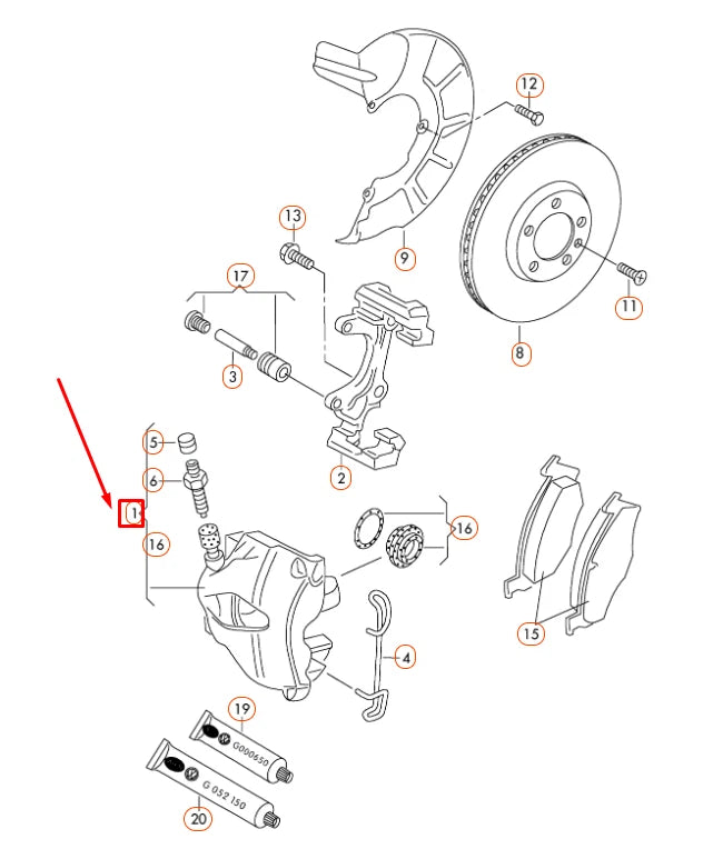 NEW AUDI A1 MK1 FRONT LEFT BRAKE CALIPER HOUSING 1K0615123E ORIGINAL
