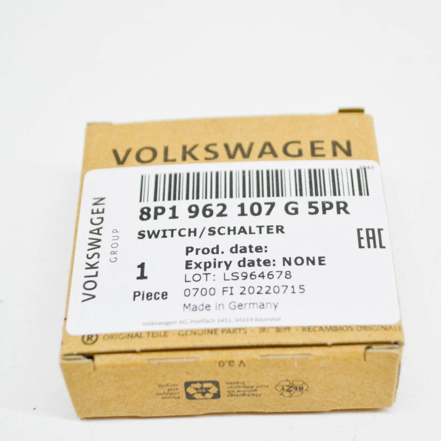 NEW AUDI A3 8P FRONT LEFT CENTRAL LOCKING SWITCH LHD 8P1962107G5PR ORIGINAL