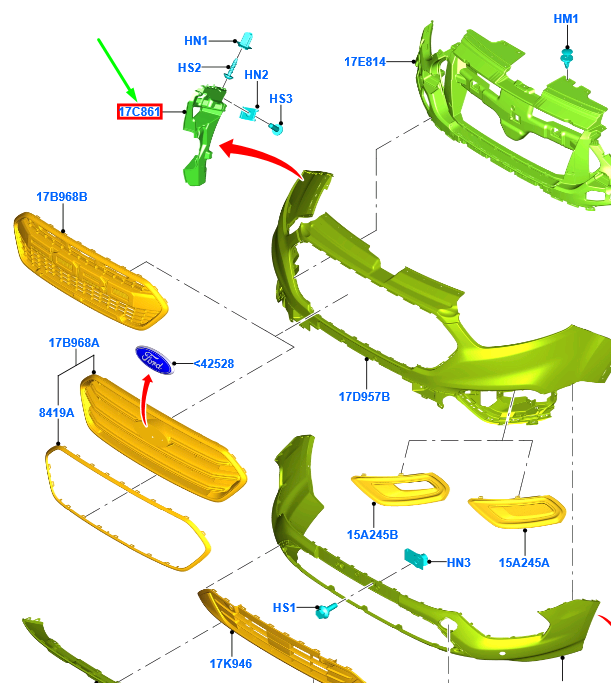 new ford tourneo custom front left bumper reinforcement 2371640 original
