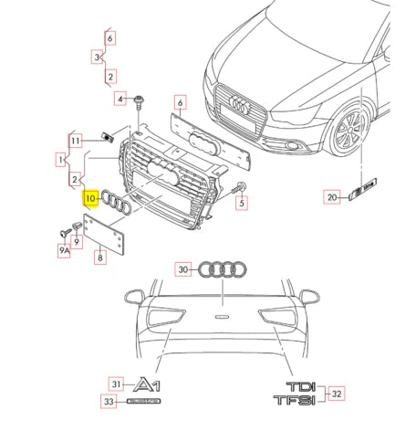 NEW AUDI A1 8X FRONT BUMPER RADIATOR GRILLE EMBLEM 8X0853605