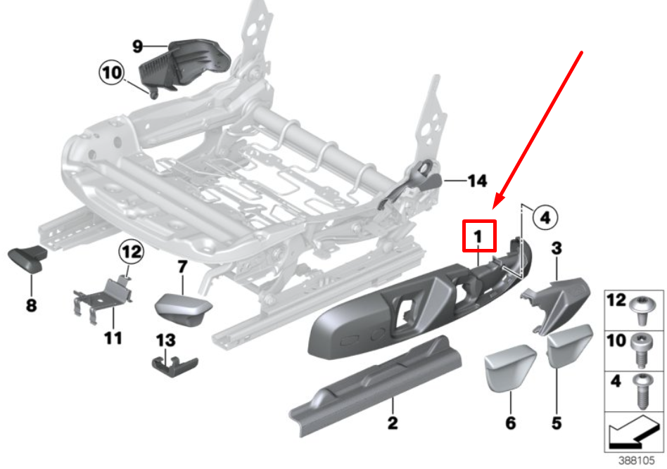 new bmw 2 coupe f22, f87 left seat outer trim 52107293581 7293581 original