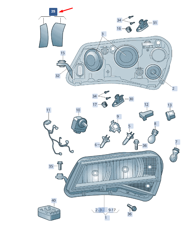 new skoda superb mk3 front headlamp mask film 3v0941981 original