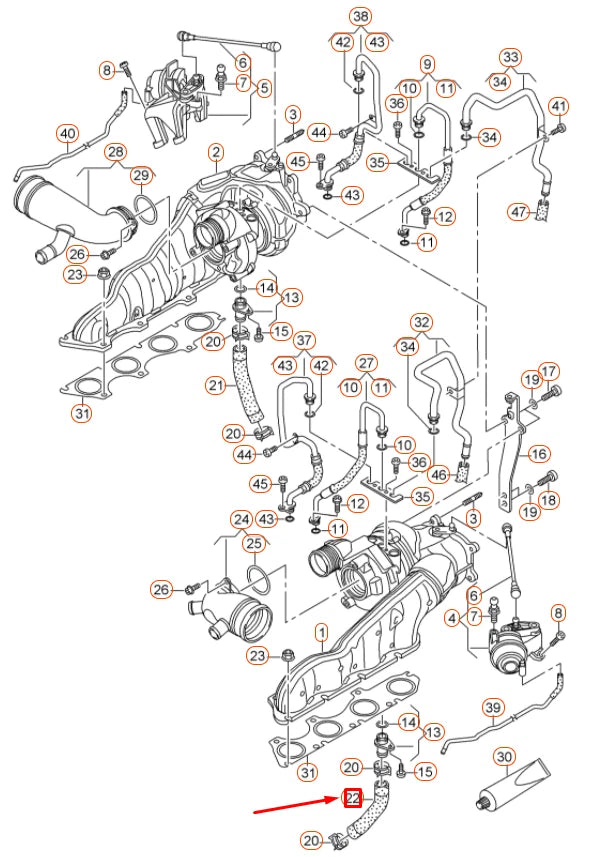 NEW AUDI A6 C7 LEFT SIDE TURBOCHARGER OIL RETURN HOSE 079145743A ORIGINAL