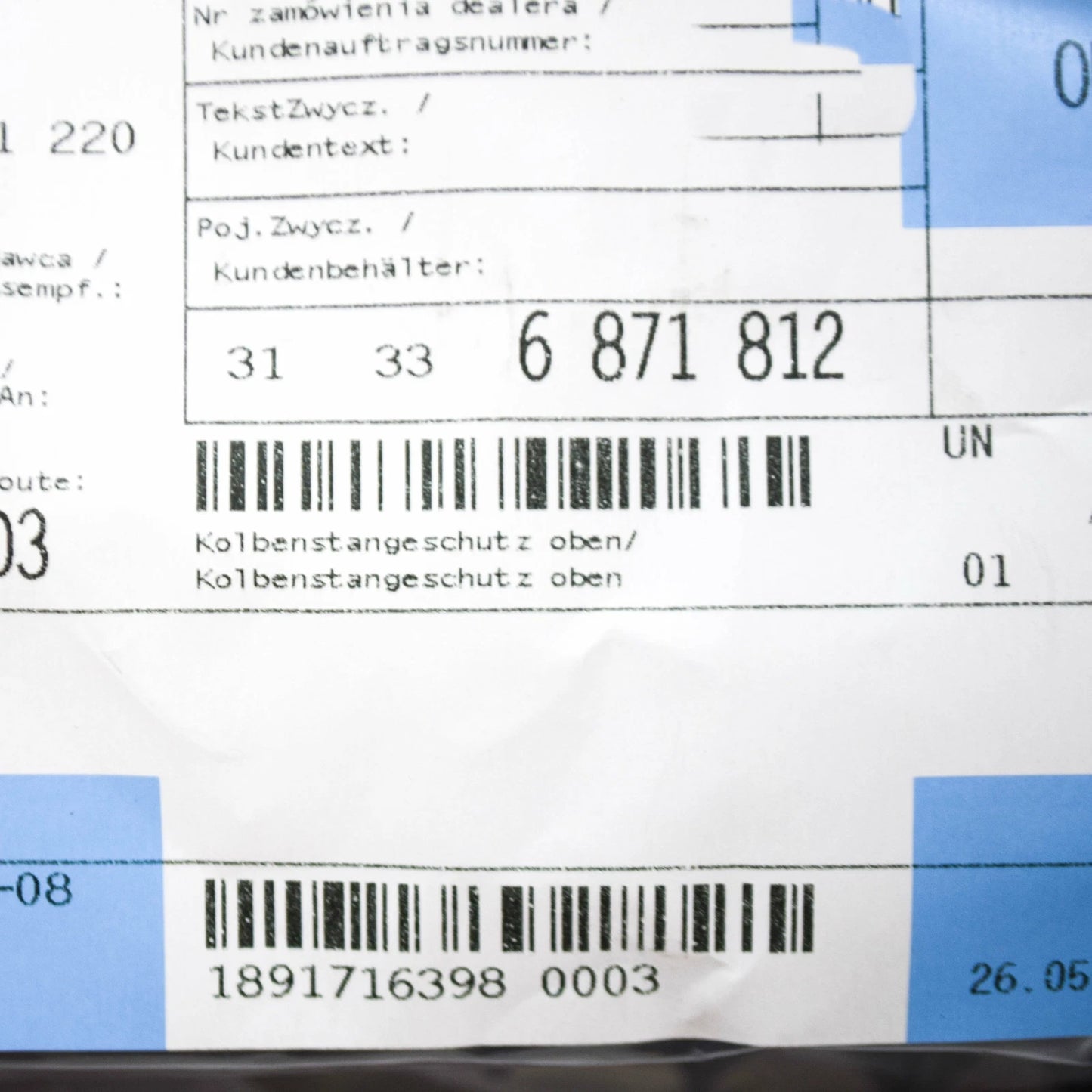 NEW BMW 3 G20 FRONT SUSPENSION STRUT BELLOWS 31336871812 ORIGINAL