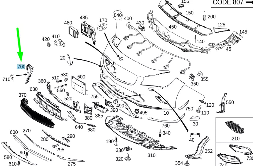 NEW MB CLA C117 FRONT BUMPER RIGHT OUTER SIDE SPOILER A1178858700 ORIGINAL