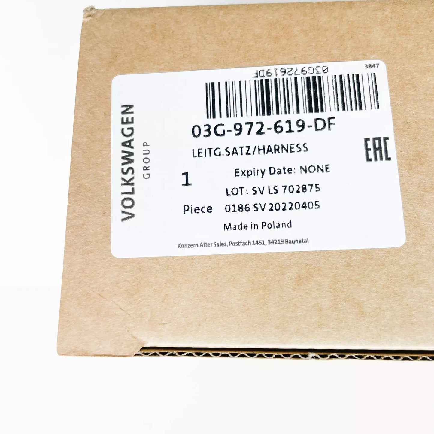 NEW VW JETTA III 1K MK3 ENGINE CABLE HARNESS 03G972619DF ORIGINAL