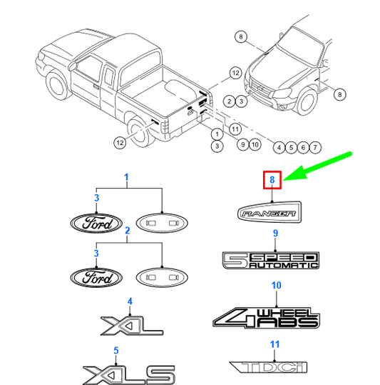 new ford ranger mk2 front right fender name plate 8m34-16098-aa 4979782 original