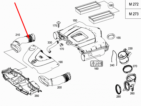 NEW MB E-CLASS W212 RIGHT AIR INTAKE HOSE A2720903682 3.5 PETROL ORIGINAL