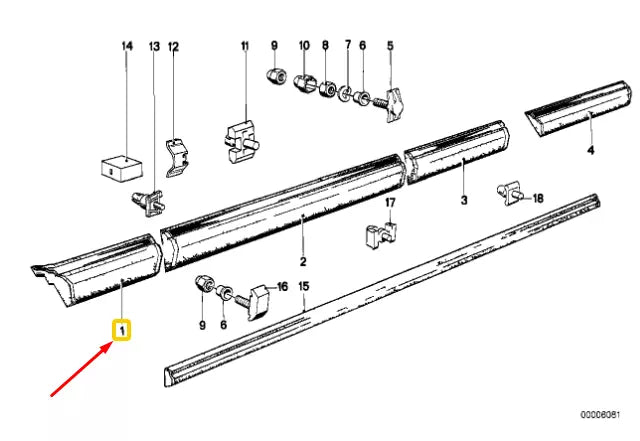 NEW BMW 6 E24 FRONT LEFT FENDER MOLDING 1839137 51131839137 ORIGINAL