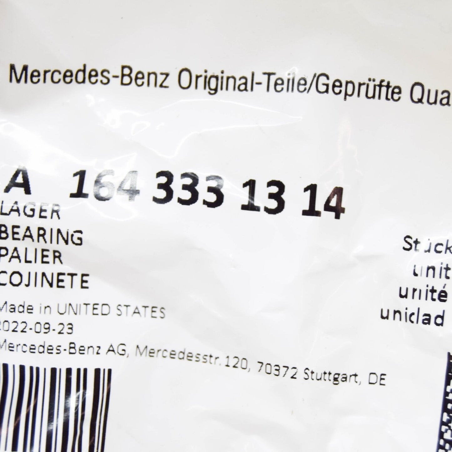 NEW MERCEDES-BENZ M W164 REAR LEFT/RIGHT BEARING A1643331314 ORIGINAL