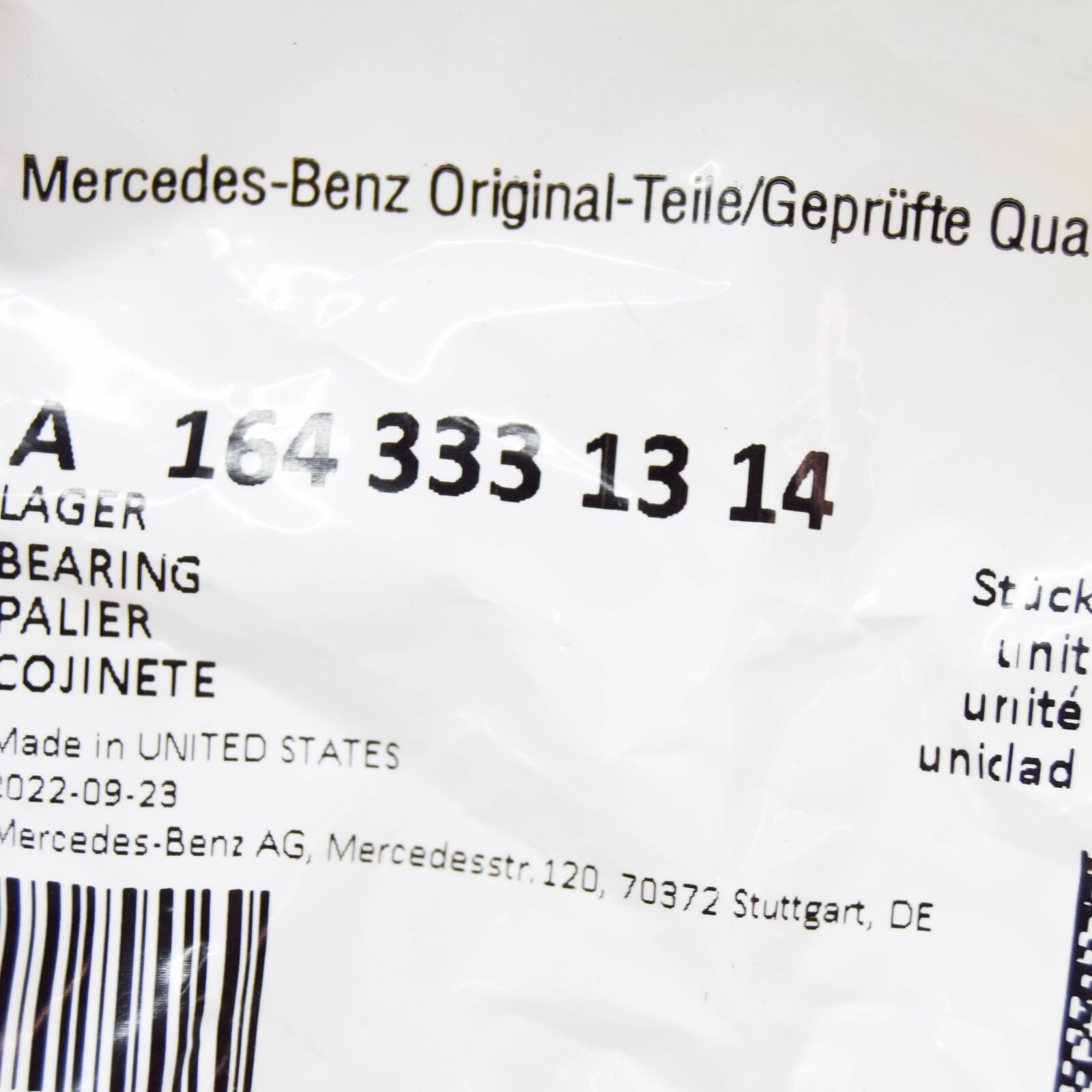 NEW MERCEDES-BENZ M W164 REAR LEFT/RIGHT BEARING A1643331314 ORIGINAL