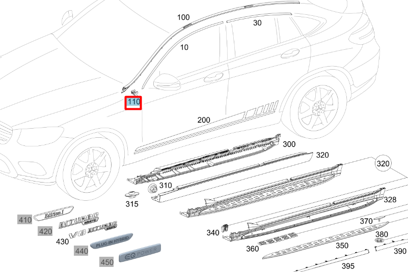 new mb glc coupe c253 water deflector strip fixing a2539910300 original