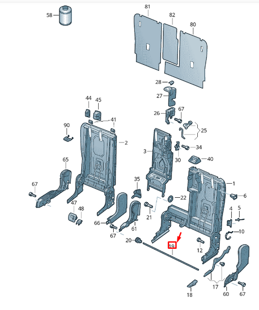 new vw touareg 7p mk2 rear split backrest relay shaft 7p0885513 original