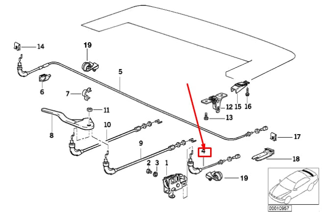 NEW BMW 3 E36 CONVERTIBLE TOP LEFT CABLE 51258164855 ORIGINAL