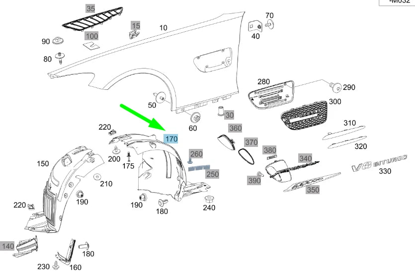 NEW MB AMG GT C190 FRONT RIGHT WHEEL HOUSING LINER REAR PART A1906980403