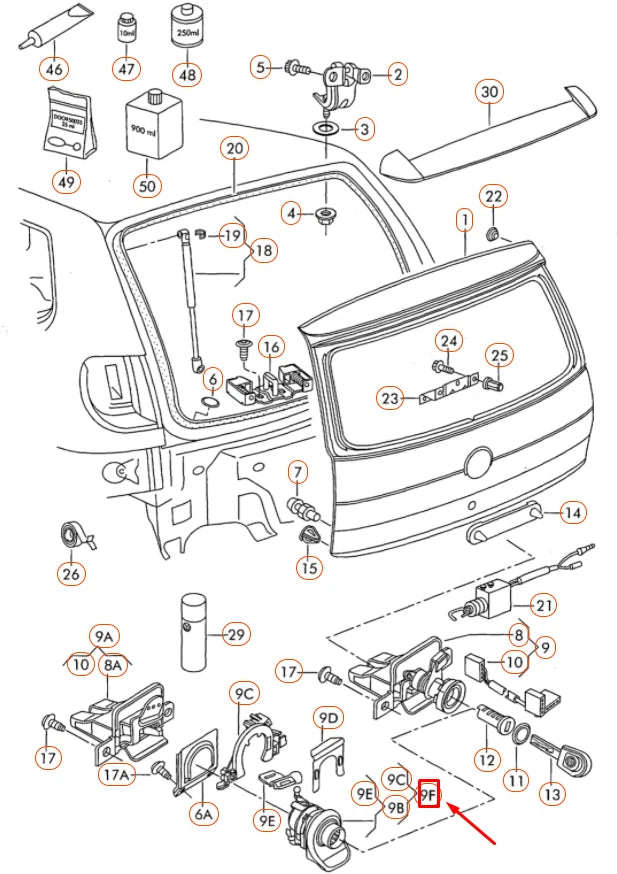 NEW VOLKSWAGEN FOX REAR LID LOCK CATCH 5Z6827565J1NN