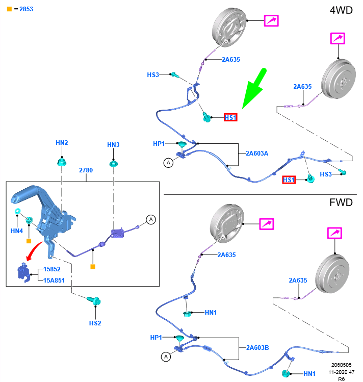 new ford ecosport mk2 bk parking brake cable screw w500221-s442 1431655 original
