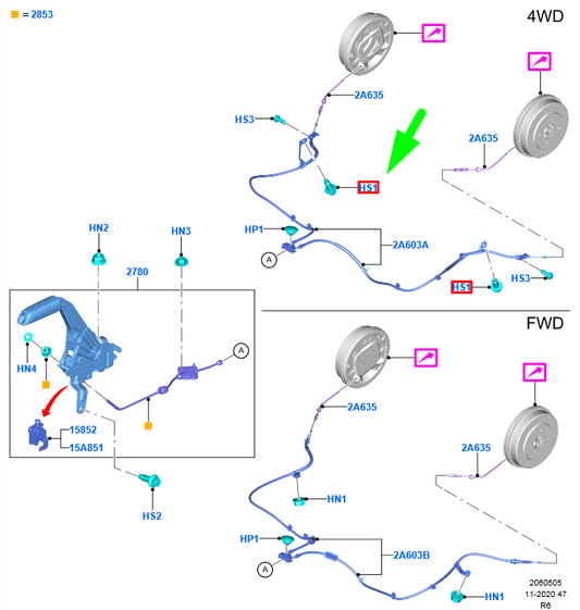 new ford ecosport mk2 bk parking brake cable screw w500221-s442 1431655 original