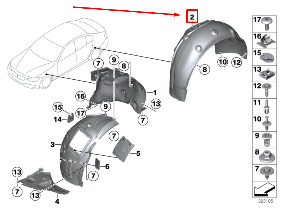 new bmw 4 coupe f32, f82 rear right inner fender 7260748 51717260748 original