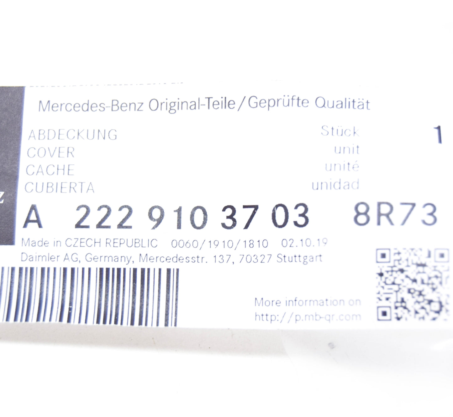 NEW MERCEDES-BENZ S W222 FRONT LEFT SEAT COVER TRIM A22291037038R73 ORIGINAL