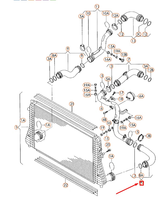 NEW AUDI A3 8P CHARGE AIR COOLER FEED CONNECTING HOSE 3C0145832M ORIGINAL