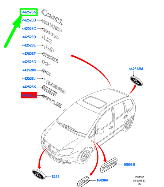 new ford c-max mk1 rear emblem name plate badge 7m51-r42528-ae 1721056 original