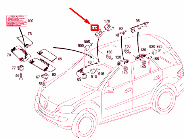 NEW MB ML W164 INTERIOR REAR VIEW MIRROR COVER A25181109077E94 ORIGINAL