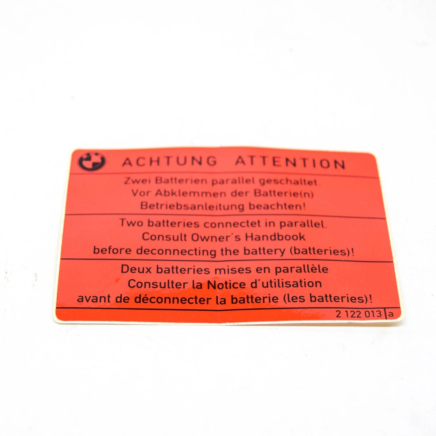NEW BMW 8 E31 WARNING BATTERY STICKER LABEL 71212122013 2122013 ORIGINAL