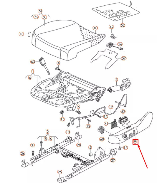 NEW VOLKSWAGEN CC Passat 4Motion seat frame trim 3C8881313B3G4 ORIGINAL