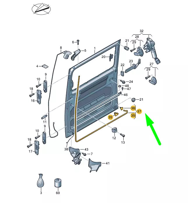 NEW VW TRANSPORTER T5 LEFT SLIDING DOOR SEAL 7E0843785C ORIGINAL