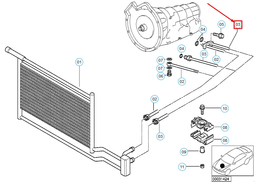 NEW BMW 5 E39 OIL COOLER HOSE PIPE OUTLET 17222248054 2248054 ORIGINAL