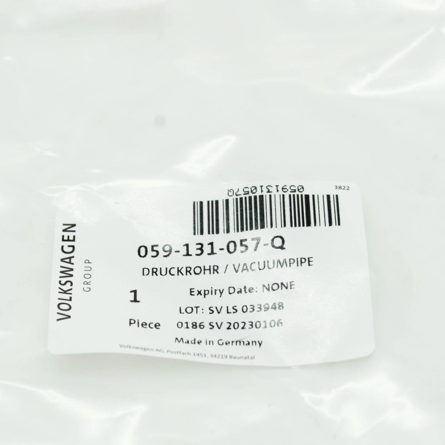 NEW AUDI A4 B9 ENGINE VACUUM PIPE 059131057Q ORIGINAL