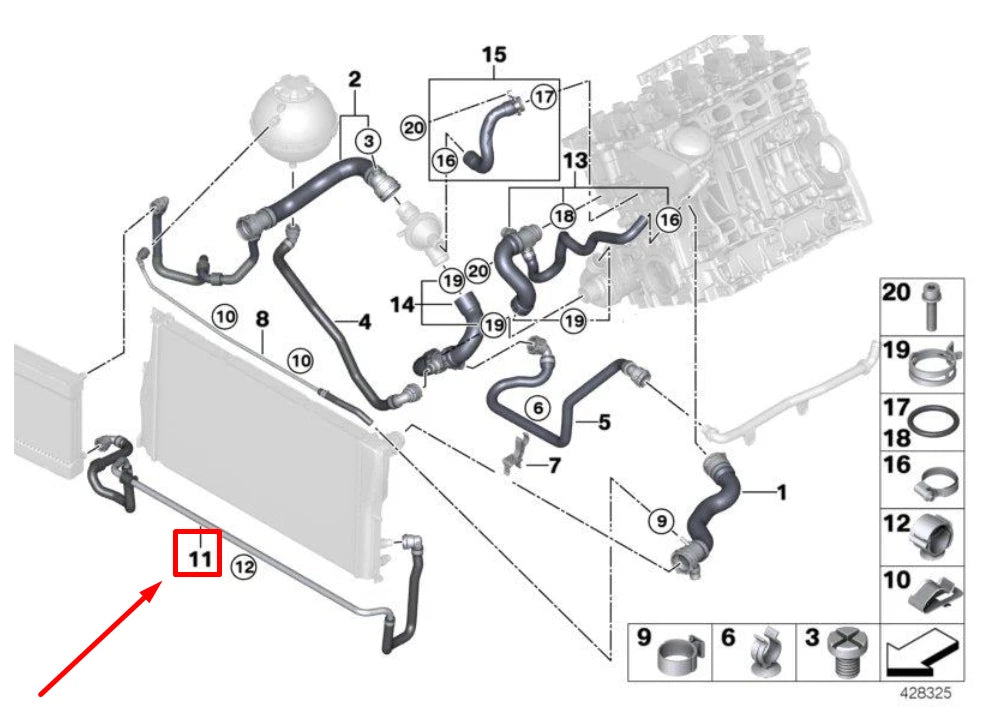 NEW BMW 5 F10 ENGINE COOLANT HOSE 7619693 17127619693 ORIGINAL