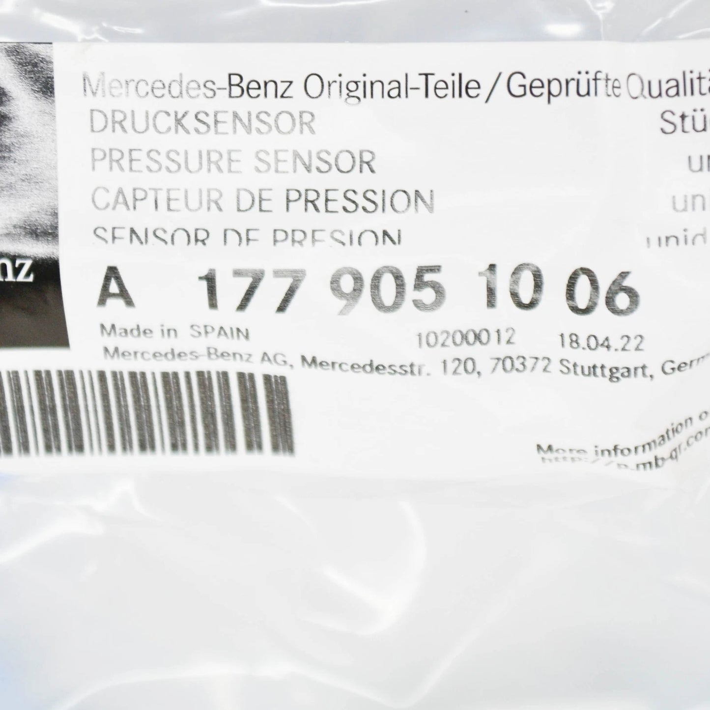 NEW MB A W177 FRONT PEDESTRIAN PROTECTION PRESSURE SENSOR A1779051006 ORIGINAL