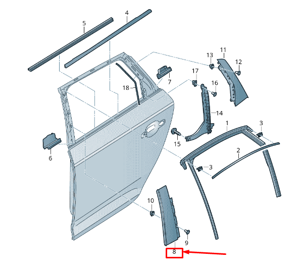 NEW AUDI A4 AVANT B9 REAR LEFT DOOR PILLAR B TRIM 8W0839901A5FQ ORIGINAL