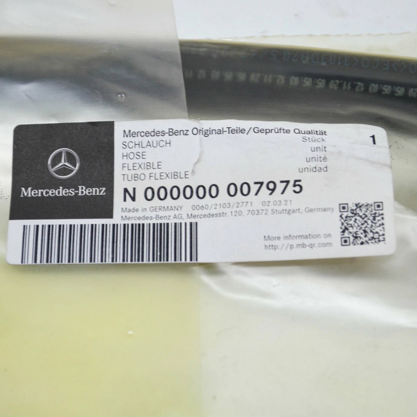 NEW MB S COUPE C216 BREATHER LINE TO CHARCOAL ACTIVATED FILTER N000000007975