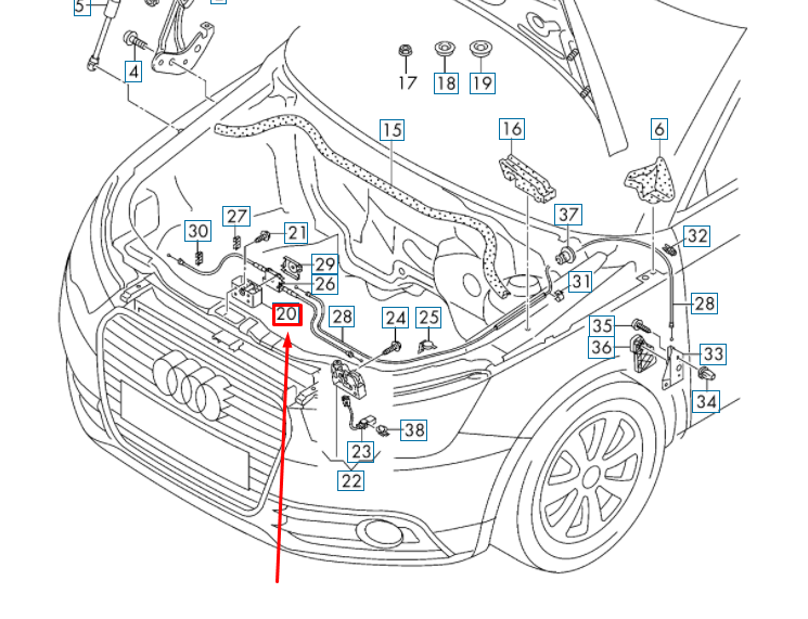 NEW AUDI A1 8X ENGINE HOOD CATCH HOOK 8X0823485C ORIGINAL