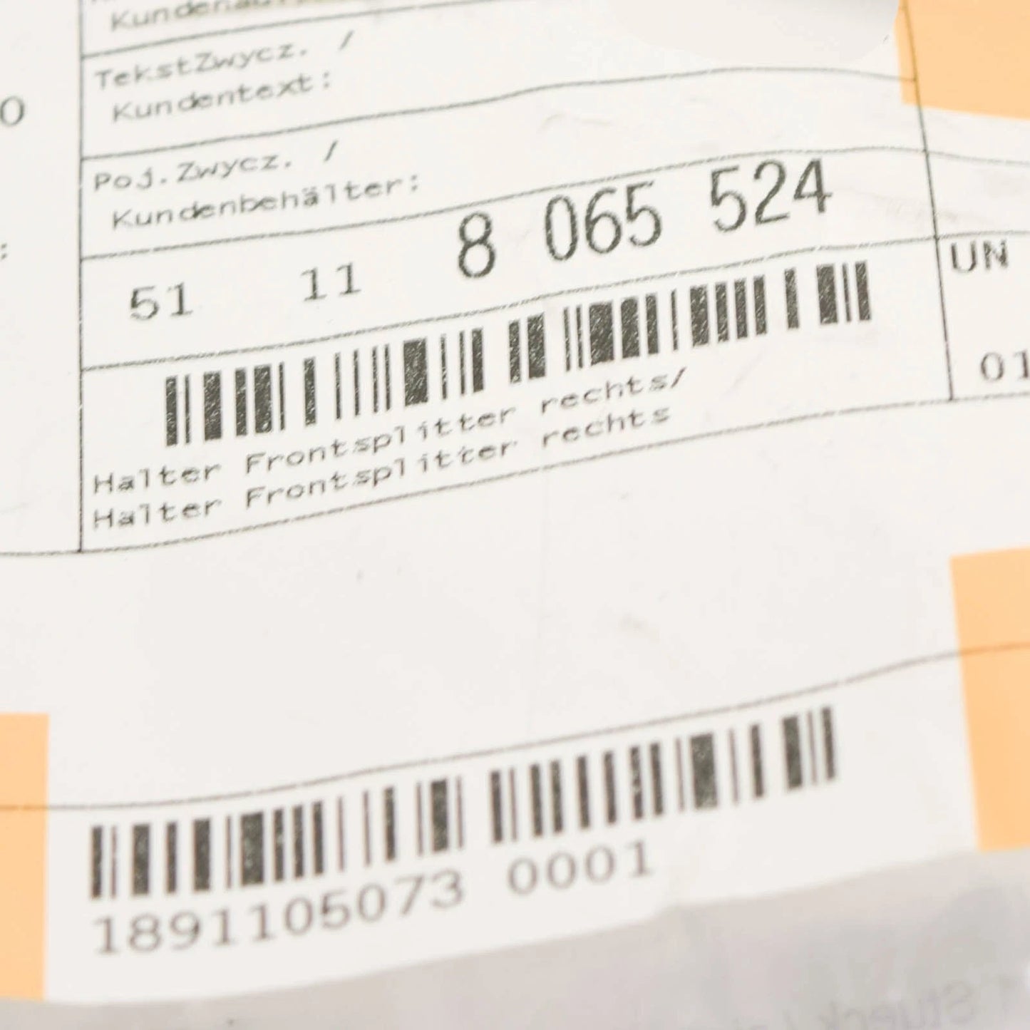 NEW BMW 3 F80 M3 FRONT RIGHT BUMPER SPLITTER HOLDER 51118065524 ORIGINAL