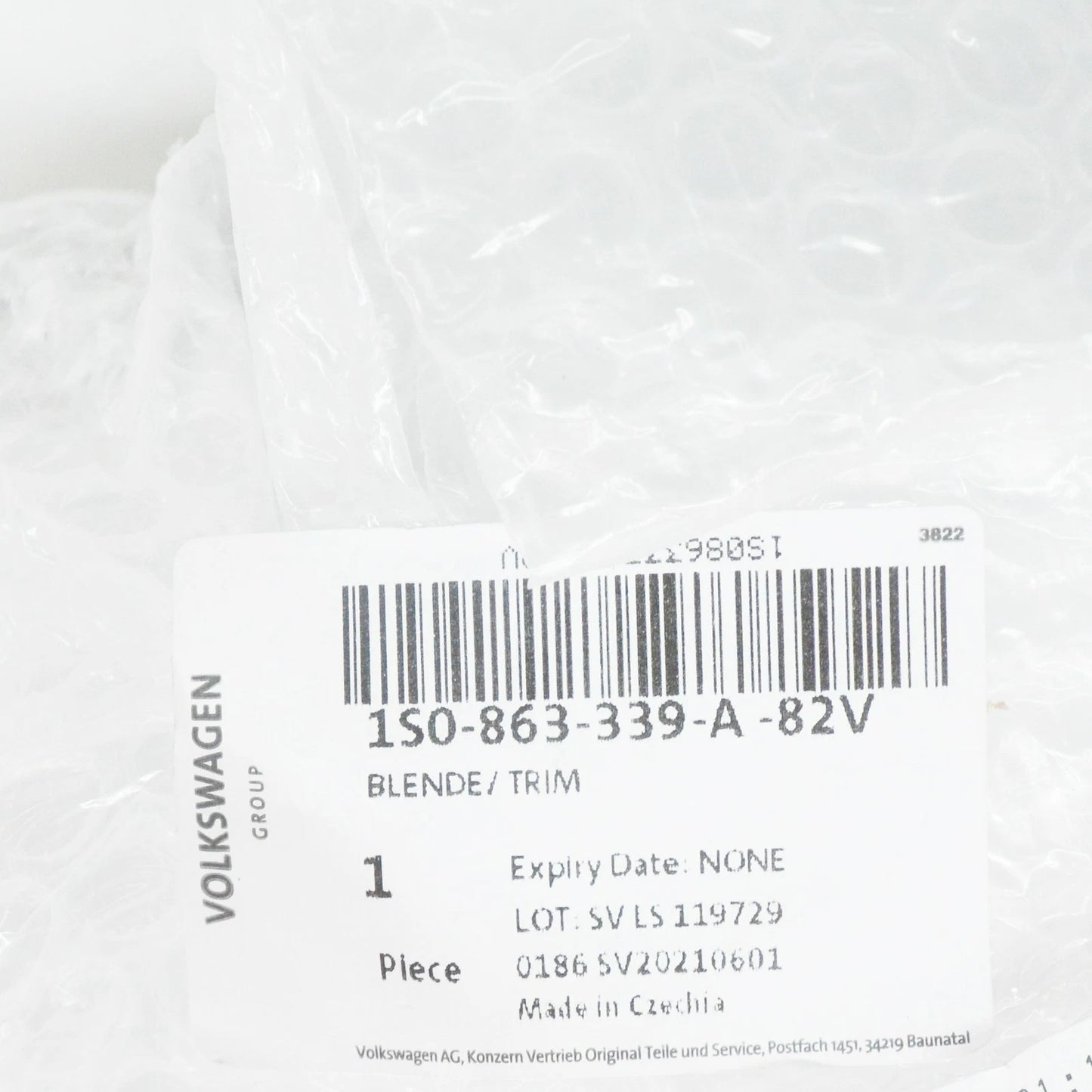 NEW VOLKSWAGEN UP HANDBRAKE LEVER TRIM 1S0863339A82V ORIGINAL