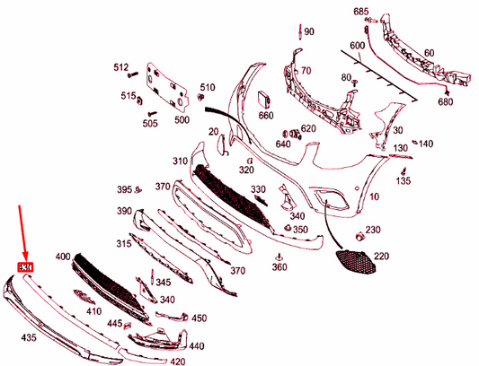 new mb glc coupe c253 front bumper bottom center molding a2538854300 original