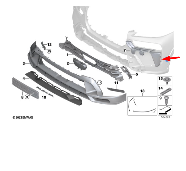 new bmw x7 g07 front right outer headlight trim 51115a241b8 original