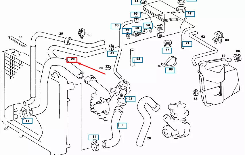NEW MERCEDES-BENZ 190 W201 RADIATOR HOSE A2015016682 ORIGINAL