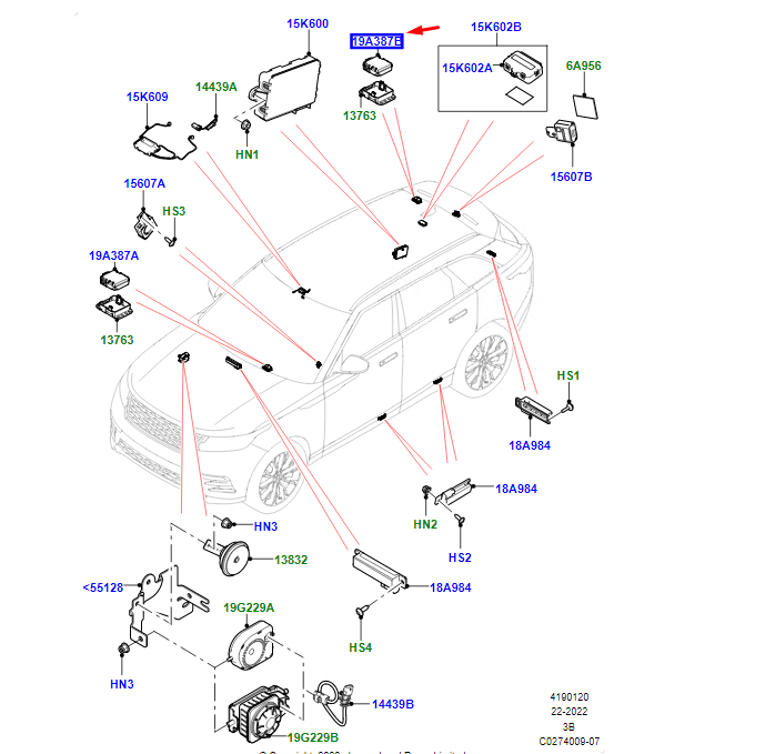 new land rover range rover velar l560 rear transceiver lr140938 original