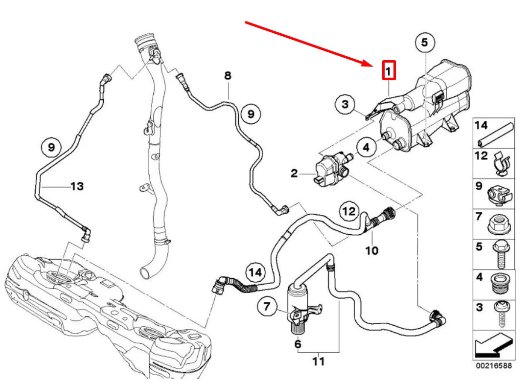 NEW BMW 1 COUPE E82 VAPOR CANISTER FILTER 16137163596 7163596 ORIGINAL