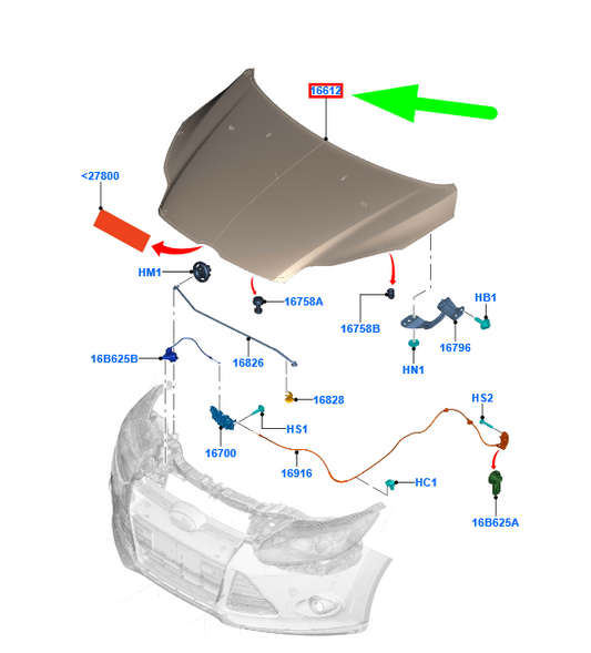 new ford focus c346 mk3 front hood assy pbm51-a16610-ac 1797477 original