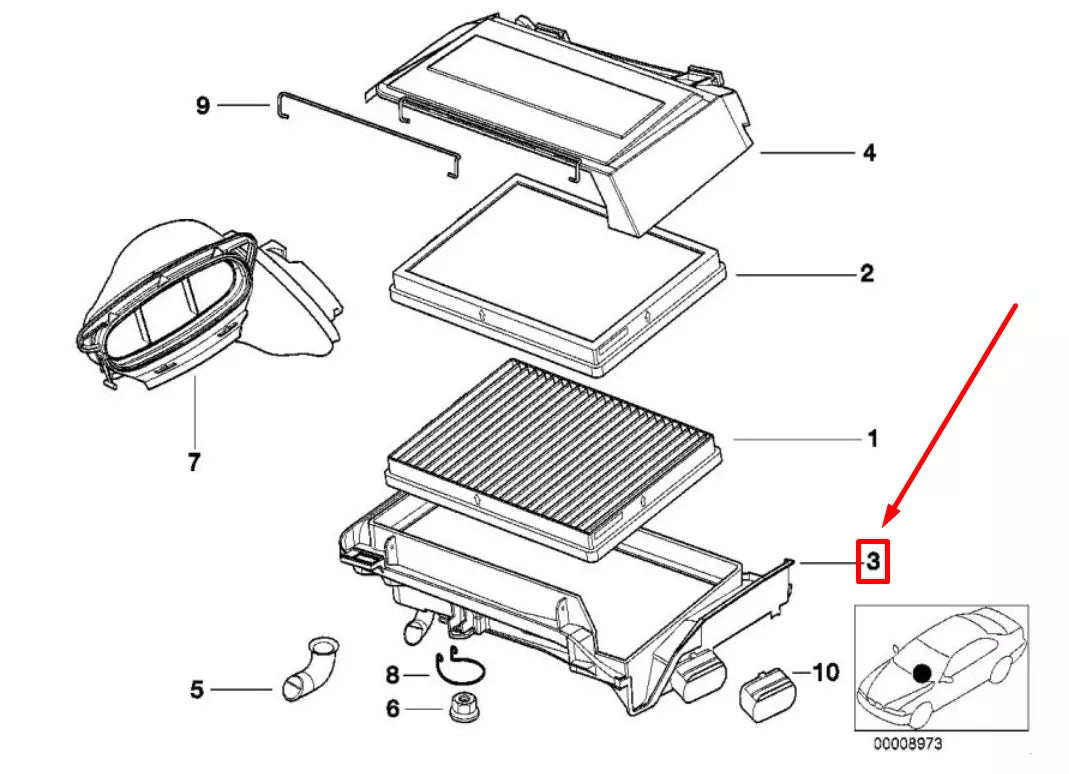 NEW BMW 5 E39 LOWER RIGHT CABIN AIR FILTER HOUSING 64318379624 8379624 ORIGINAL